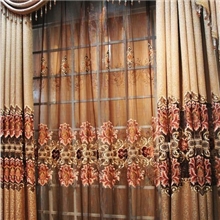 高档欧式水溶绣花绣花窗帘布仿真丝绣花遮光布绍兴窗帘批发