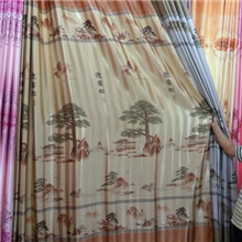 柯桥厂家直销爆款黑丝条子印花窗帘迎客松遮光布印花新款上市