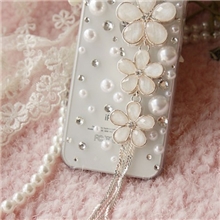 樱花三朵花流苏吊坠贴钻手机美容水钻diy配件Y133白钻白色