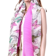 秋冬百搭围巾丝巾女韩版蝴蝶图案超大巴黎纱巾棉麻围巾披肩两用