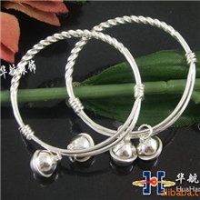 990纯银宝宝银饰纯银麻花手镯带铃单宝宝童镯纯银手镯批发童镯