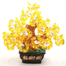 厂家批发平安保险礼品家居礼品装饰品天然黄水晶招财树摆件