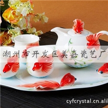骨瓷茶具珐琅瓷8头金鱼茶具茶具套装陶瓷礼品