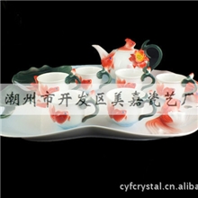 珐琅瓷荷花金鱼茶具功夫花草茶具陶瓷茶具法兰瓷创意茶具