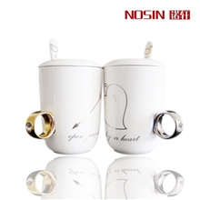 创意带盖钻戒杯子|情侣对杯|戒指杯|马克杯情侣杯水杯结婚对杯