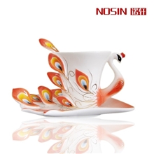 红孔雀杯|咖啡杯套装|珐琅法蓝法兰孔雀杯|情侣杯|创意杯厂家批发