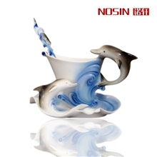 珐琅咖啡具/海豚/杯子套装/情侣礼物/高档珐琅/杯