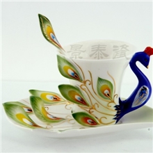 陶瓷孔雀咖啡杯碟法蓝瓷骨质瓷潮州法兰瓷珐蓝瓷咖啡杯