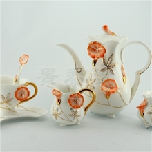 21头炫金牵牛花咖啡茶具景泰瓷骨质瓷法兰瓷创意珐琅瓷