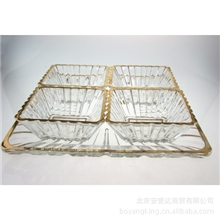 批发日本soga金边玻璃果盘干过盘多碗分格果盘杯子盘