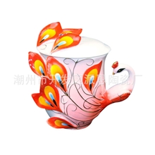 厂家直销法兰瓷孔雀盖杯咖啡杯马克杯大号水杯广告杯