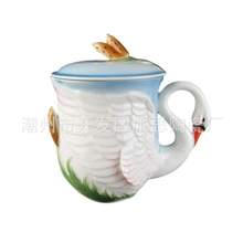 派思陶瓷珐琅瓷天鹅马克杯大号水杯茶杯陶瓷盖杯骨瓷礼品