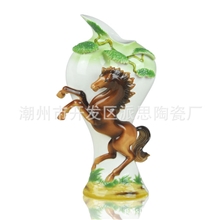 潮州厂家珐琅瓷马到成功欧式高档台面花瓶摆件陶瓷器马年礼品