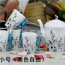 批发音乐杯子五件套装四杯一壶咖啡杯套具小号乐器音符马克杯子