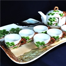珐琅瓷迎客松鹤延年法兰瓷批发陶瓷创意工夫花草茶具送朋友员工