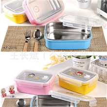 哈尔滨批发不锈钢儿童饭盒不锈钢内胆双层带气孔彩色饭盒