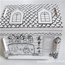 创意纸制储钱罐/屋型钱罐/带图案可涂色/新年扑满