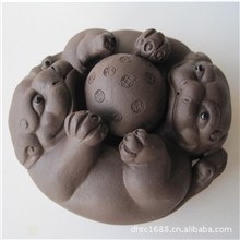 热销茶宠精，精品紫砂茶宠双狮戏球时来运转宜兴紫砂茶宠摆