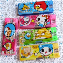 厂家供应卡通塑料双面双开多功能双削铅笔盒