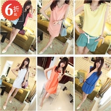 特价夏季新款女小清新风花瓣波浪边雪纺无袖背心连衣裙子