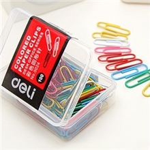 得力0024彩色回形针塑盒圆形针彩色曲别针一盒100枚装