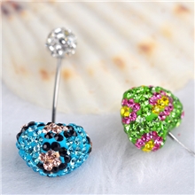 批发人体穿刺饰品耳挂闪亮满钻桃心弯杆肚脐挂耳钉进口钻