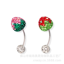 进口水钻人体穿刺饰品仿真满钻水钻草莓弯杆肚脐钉耳钉