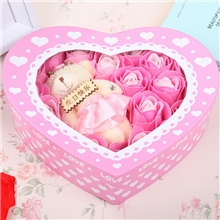 【七夕情人节】浪漫礼品毛绒小熊心形玫瑰香皂花（20朵）