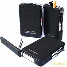 正品爱尔凯自动烟盒10支装创意黑磨砂防风直冲打火机批发