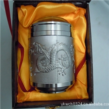 定制锡浮雕茶叶罐，定制企业LOGO礼品中号双龙戏珠广口