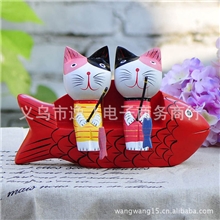 年年有余巴厘岛情侣猫木猫批发钓鱼猫9157（特）