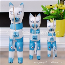 装家雅居zakka风格批发手工雕刻坐式钓鱼猫三件套096