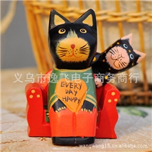 田园风格家居摆挂件木制工艺品小号沙发猫903