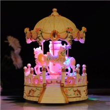 七彩炫光旋转木马音乐盒--双曲目--双机芯发光亮灯八音盒批发