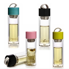 供应玻璃水杯彩色密封防漏玻璃杯茶具批发双层水杯旅行杯厂家