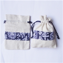 优质推荐棉麻中间青花布袋棉麻布料束口袋双色diy拼布礼品袋