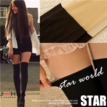 批发流行日系假长筒袜天鹅绒丝袜逼真拼色假高筒假大腿袜连裤袜