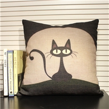 原创卡通黑猫咪抱枕创意棉麻zakka靠垫靠枕企业礼物送男友