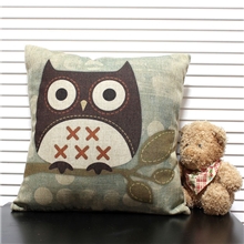 拼布田园风创意猫头鹰卡通抱枕办公室靠垫腰靠靠枕棉麻文艺生活