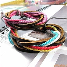 韩版时尚皮手链个性男女生最爱牛皮麻绳手饰