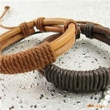 供应时尚双条圆皮绕绳手链