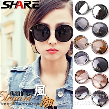 韩国vintage太阳镜大圆形墨镜黑超太子镜欧美复古圆框太阳眼镜