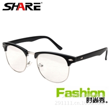 陈冠希欧美眼镜架近视潮复古半框平光镜大黑圆框金属眼镜框带镜片