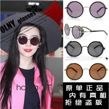 88范冰冰奥斯卡男女太阳眼镜复古卡苏比kasubi金属角皮圆形墨镜