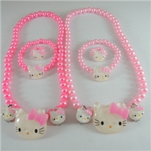 Y007【厂家直销】儿童KT猫珍珠项链四件套儿童头饰饰品批发零售
