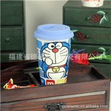 喝水杯子啤酒杯子星巴克隔热双层杯子咖啡陶瓷杯机器猫