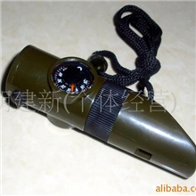 批发供应多功能7合1军绿口哨指南针手电筒求生哨子