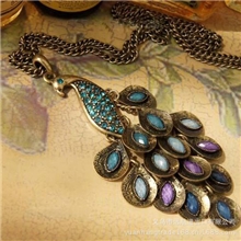 欧美外贸饰品镶宝石孔雀复古项链毛衣链厂家直销