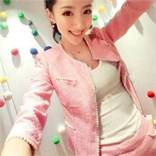 韩版进口C牌小香风名媛灰粉色重磅珍珠镶边OL气质西装短裤套装