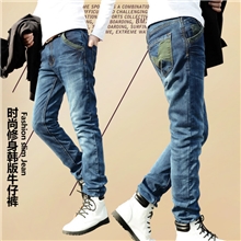 秋冬新款拼布青春潮流直筒韩版牛仔长裤男装时尚牛仔裤男装批发